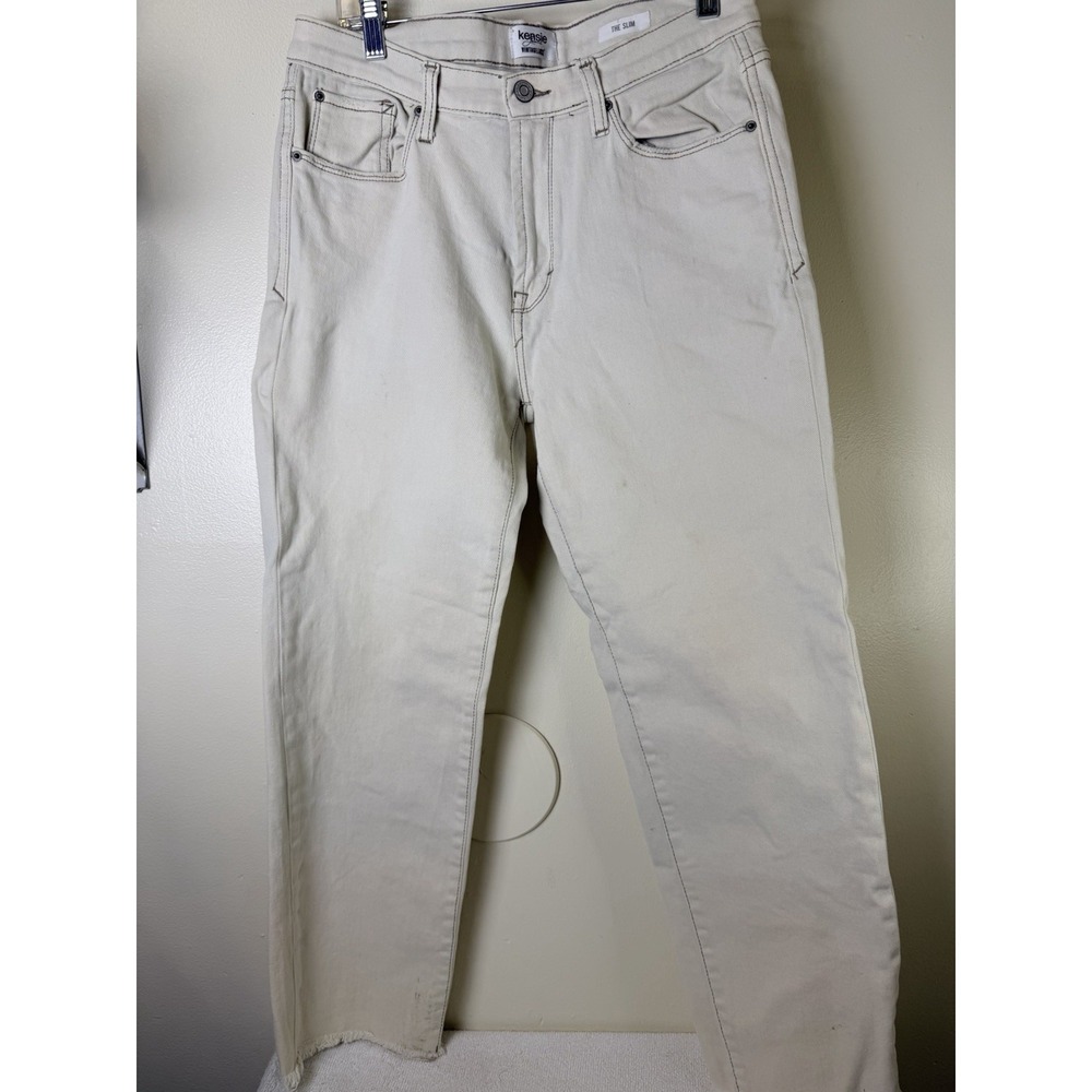 Kenzie Vintage Luxe The Slim Tan Straight Leg Raw Hem Size 8/29 Mid-rise